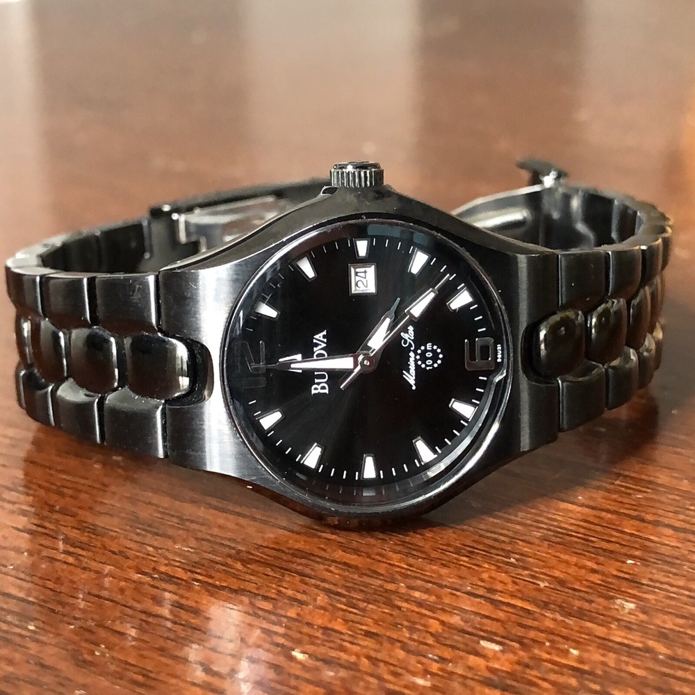 Bulova Marine Star 29mm Black Date Dial Quartz Watch New Battery Works